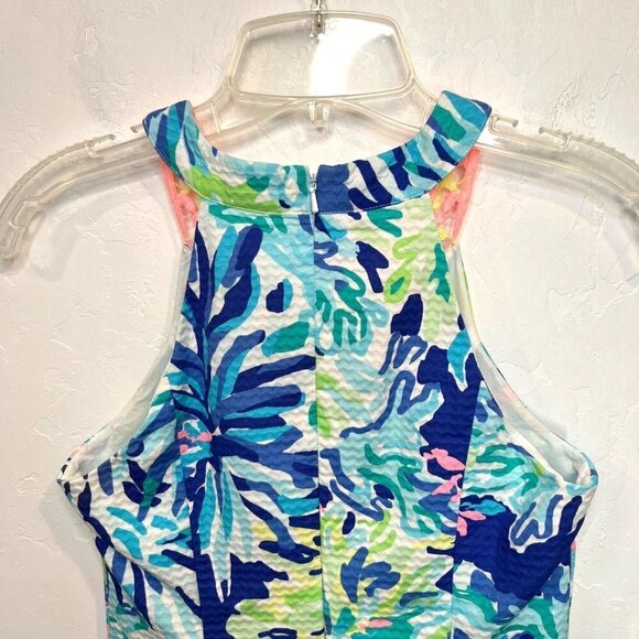 Lilly Pulitzer Pearl Shift Dress Blue Floral Size 00 Embroidered Halter Neckline - Picture 7 of 9